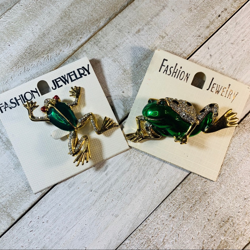 Frog Enamel Crystal Fashion Brooch Pins NEW VINTAGE
